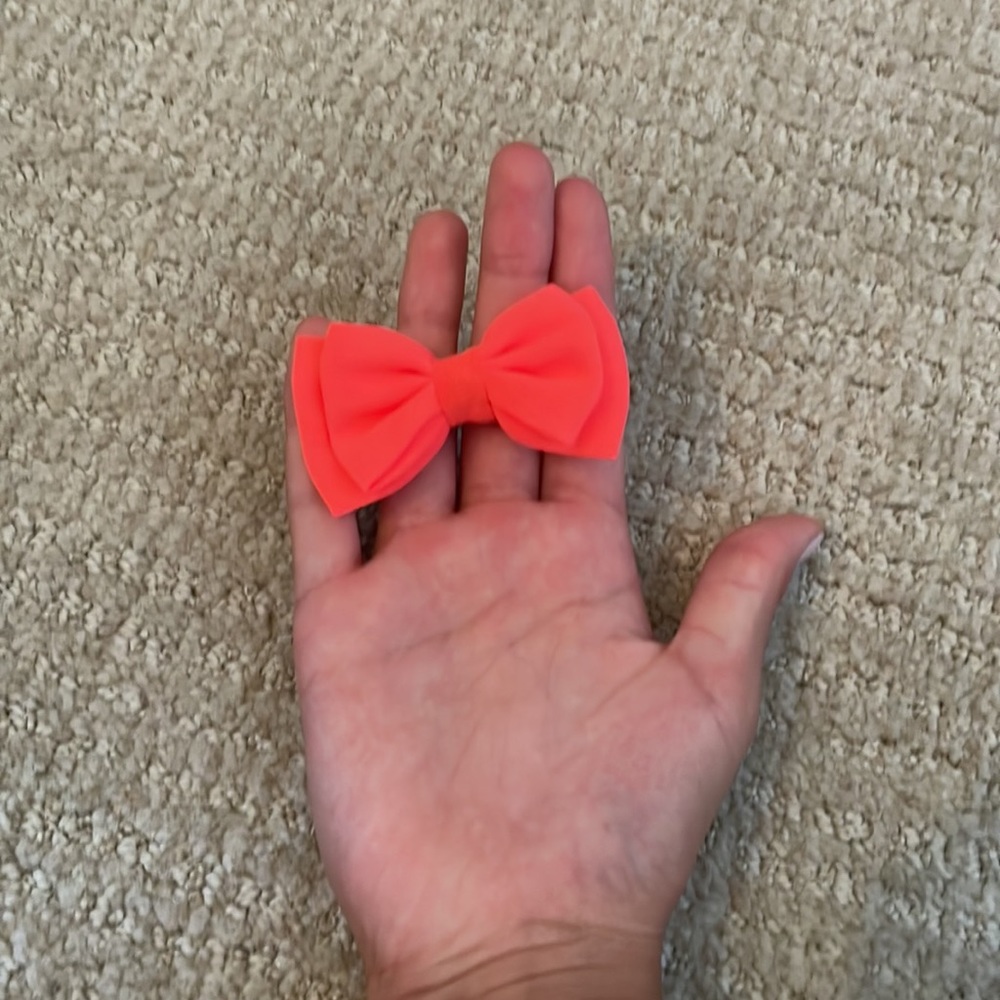 Mini neon orange/pink hair bow - Picture 4 of 4